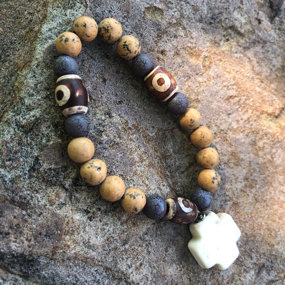 Handmade Beaded Bracelet with Cross Charms